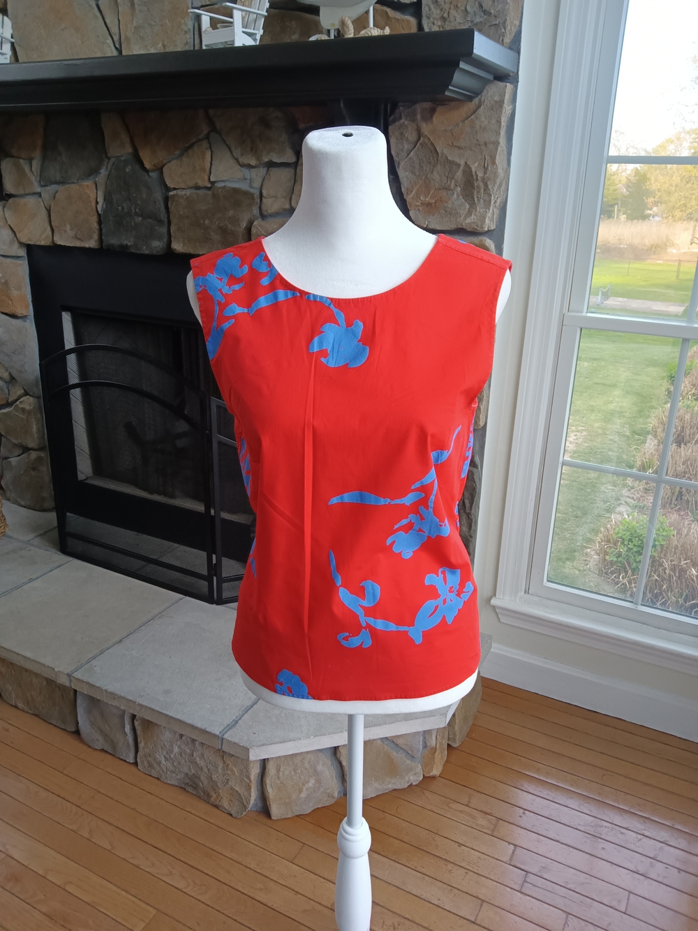 Tory Burch Red Tank with Blue Floral Print